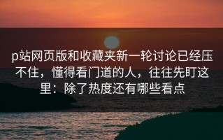 p站网页版和收藏夹新一轮讨论已经压不住，懂得看门道的人，往往先盯这里：除了热度还有哪些看点