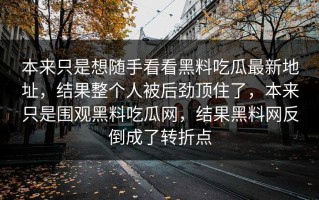 本来只是想随手看看黑料吃瓜最新地址，结果整个人被后劲顶住了，本来只是围观黑料吃瓜网，结果黑料网反倒成了转折点