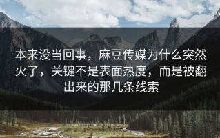 本来没当回事，麻豆传媒为什么突然火了，关键不是表面热度，而是被翻出来的那几条线索