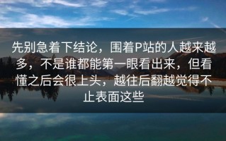 先别急着下结论，围着P站的人越来越多，不是谁都能第一眼看出来，但看懂之后会很上头，越往后翻越觉得不止表面这些