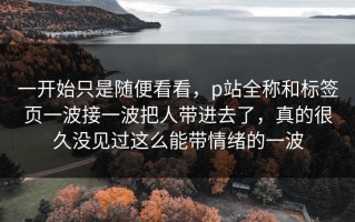 一开始只是随便看看，p站全称和标签页一波接一波把人带进去了，真的很久没见过这么能带情绪的一波
