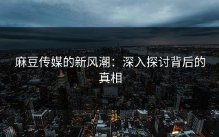 麻豆传媒的新风潮：深入探讨背后的真相